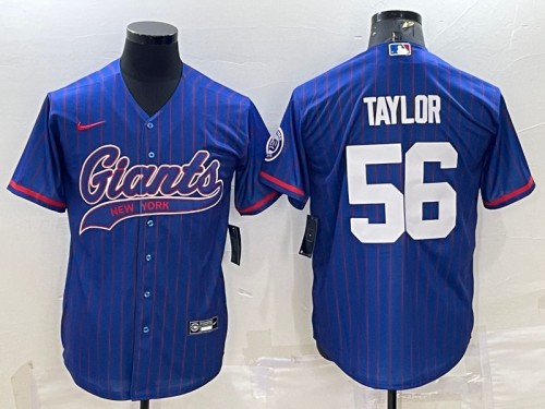 Men's New York Giants #56 Lawrence Taylor Blue With Patch Cool Base Stitched Baseball Jersey